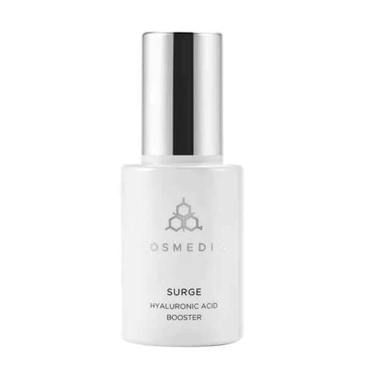 A bottle of Surge, it is a Hyaluronic Acid booster serum