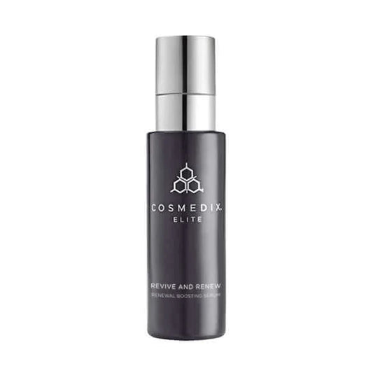 Bottle of Revive serum that helps reduce signs of aging, deeply moisturize, and help rejuvenate the look of dull, lackluster skin for a healthier-looking, radiant glow. 