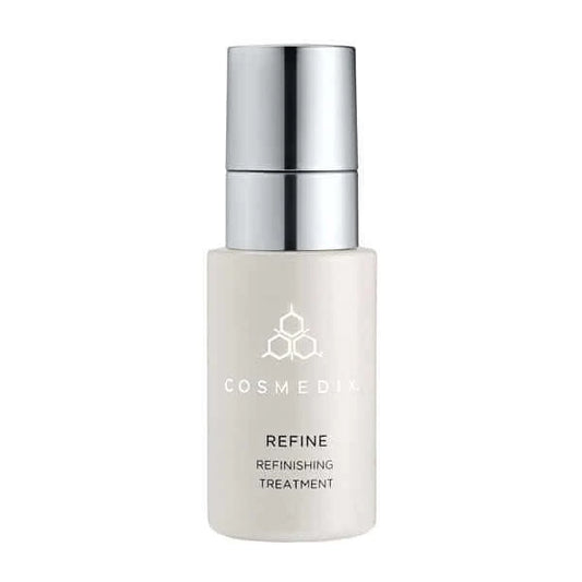 A bottle of Refine it is a Refinishing Treatment that is formulated with a 4% AGP Complex