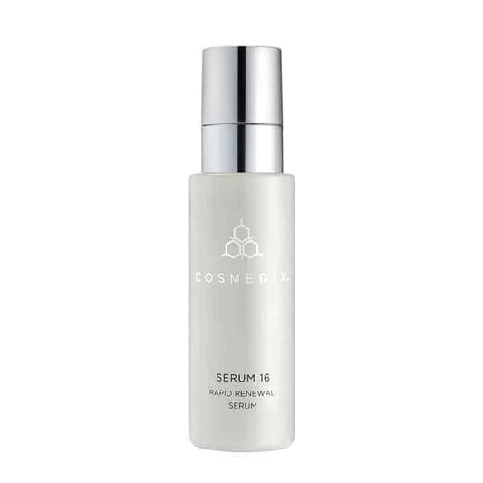 a bottle of Serum 16 it is a Rapid Renewal Serum that includes 2x Vitamin A (Retinol & Retinal) to help smooth the look of lines and wrinkles